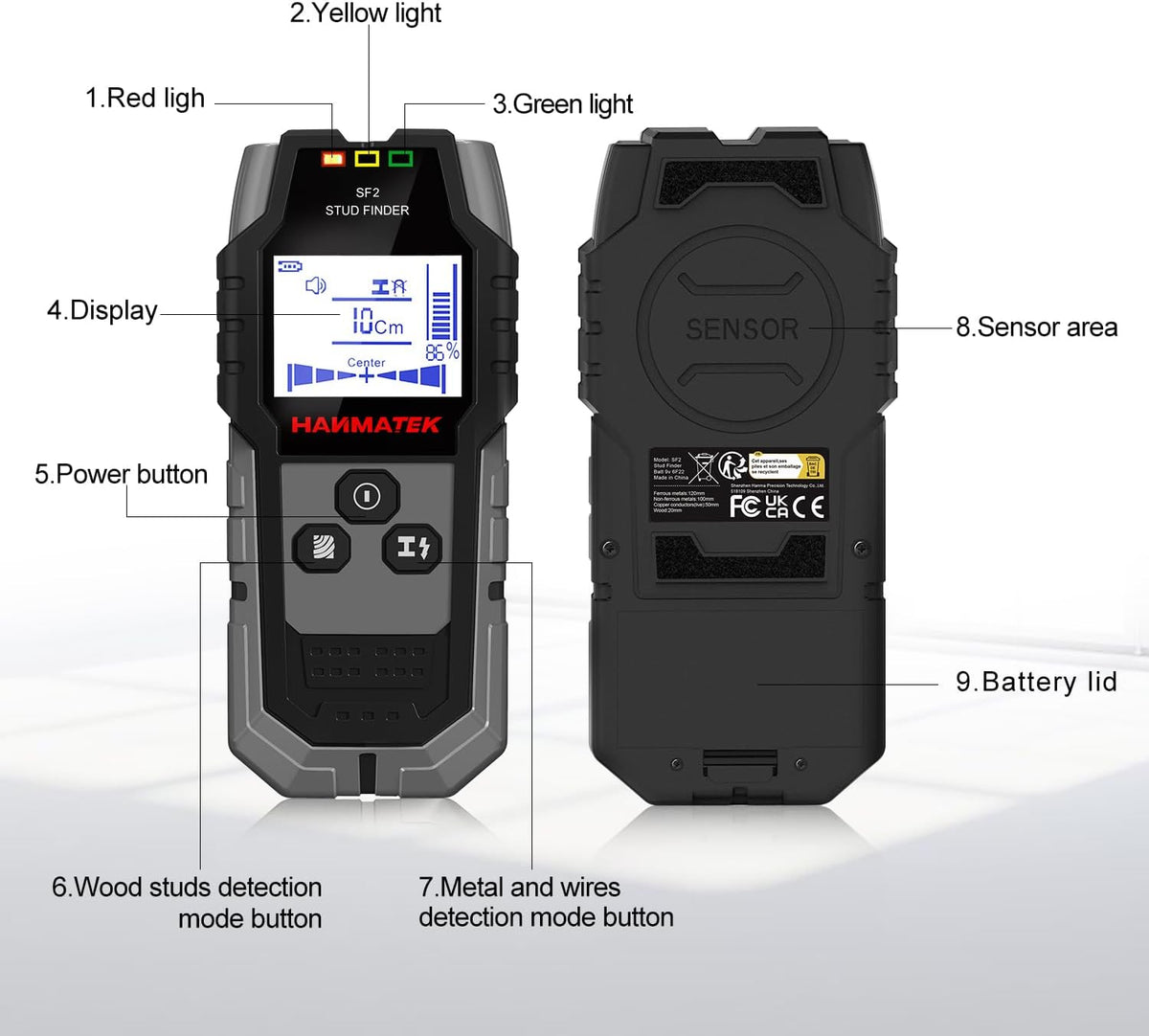 HANMATEK SF2 Leitungssucher Ortungsgerät Wand Scanner Detektor 4 in 1