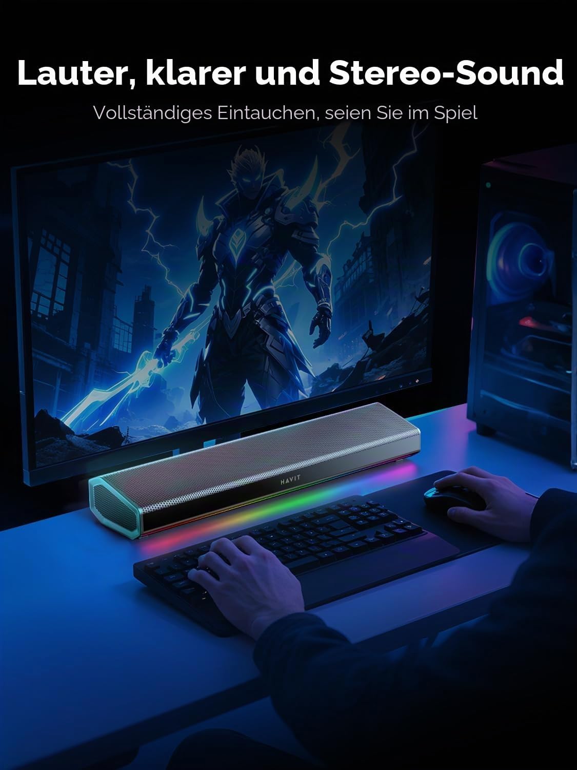 Havit Computer-Lautsprecher für Desktop-PC, Bluetooth 5.3 PC-Soundbar LED-Licht