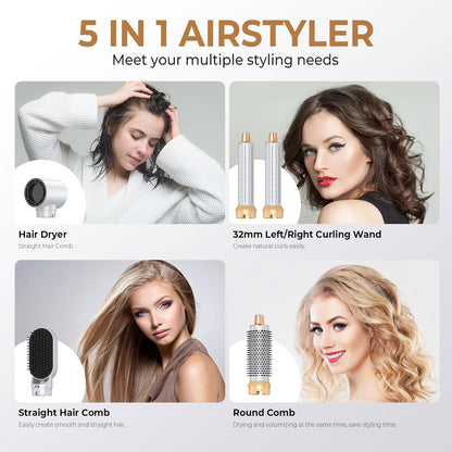 Haarstyler 5 in 1,1000W Haartrockner, Professioneller Hairstyler Föhn, 30 mm Lockenstab