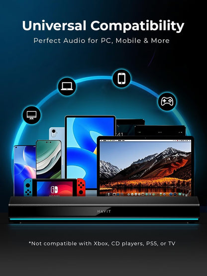 Havit Computer-Lautsprecher für Desktop-PC, Bluetooth 5.3 PC-Soundbar LED-Licht