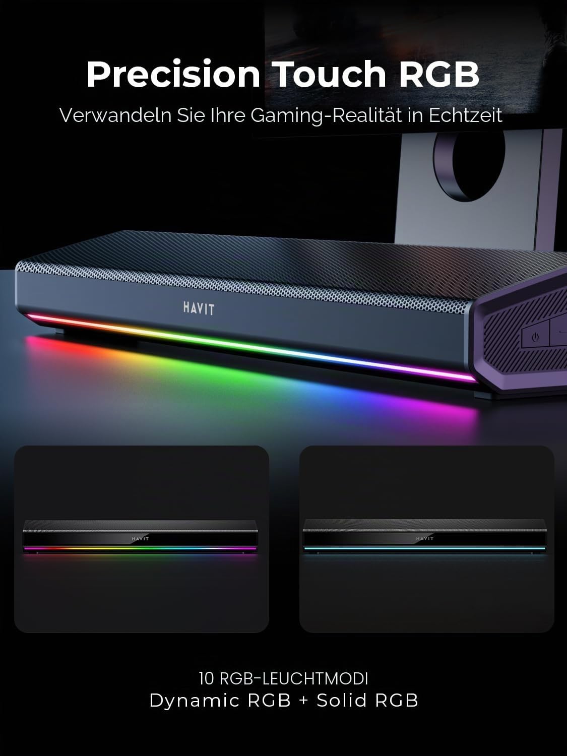 Havit Computer-Lautsprecher für Desktop-PC, Bluetooth 5.3 PC-Soundbar LED-Licht