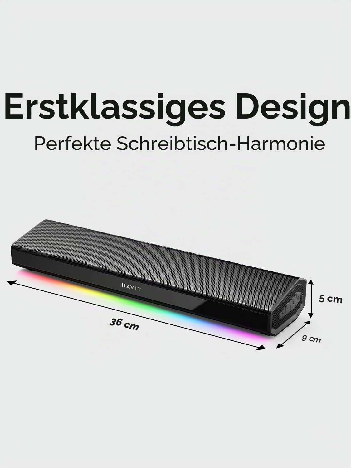 Havit Computer-Lautsprecher für Desktop-PC, Bluetooth 5.3 PC-Soundbar LED-Licht