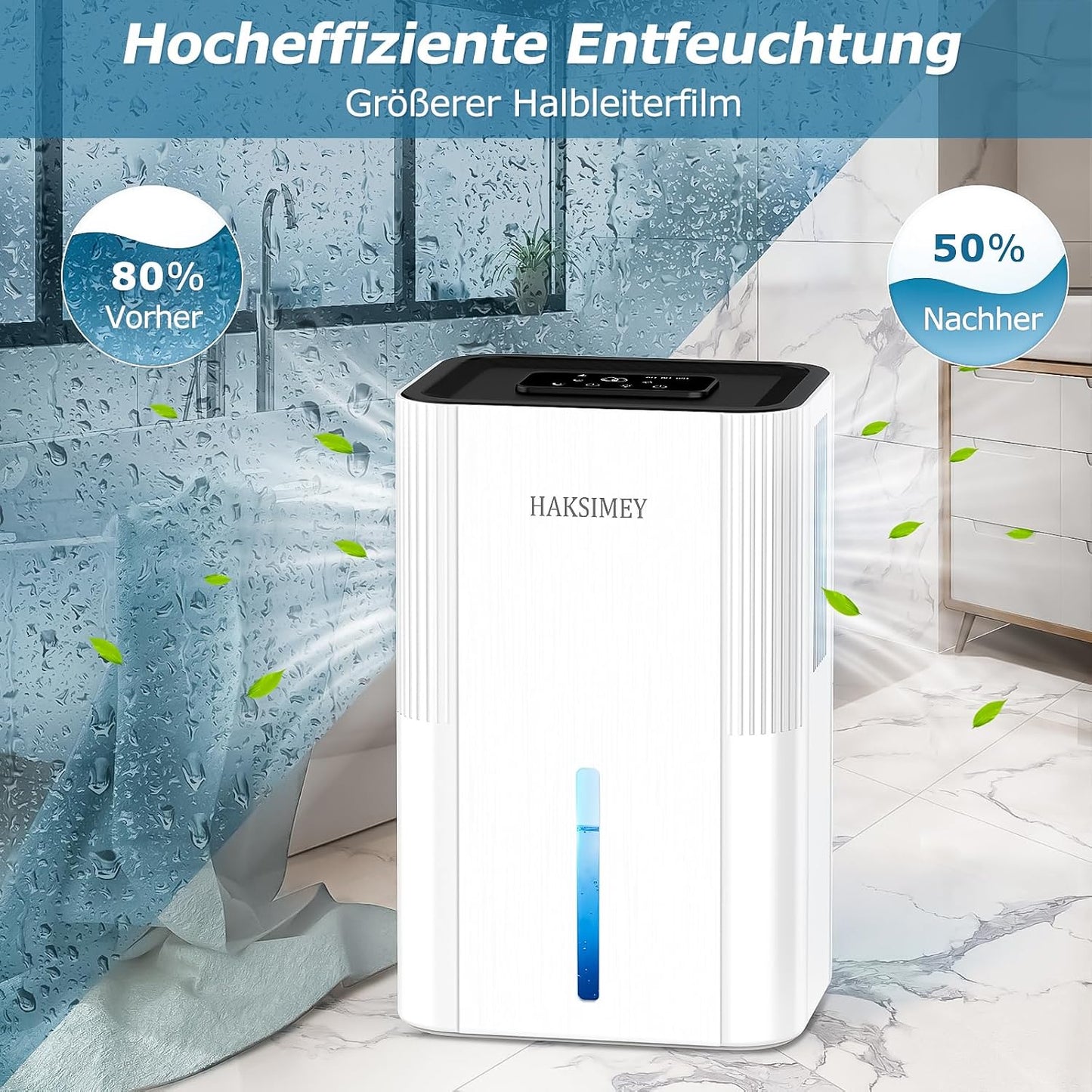 HAKSIMEY Luftentfeuchter elektrisch 2800ML,Tragbar Dehumidifier mit Abtauen & Timer