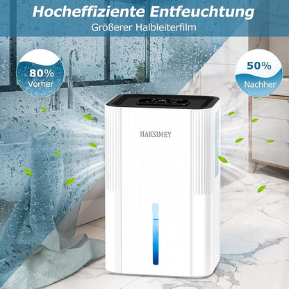 HAKSIMEY Luftentfeuchter elektrisch 2800ML,Tragbar Dehumidifier mit Abtauen & Timer