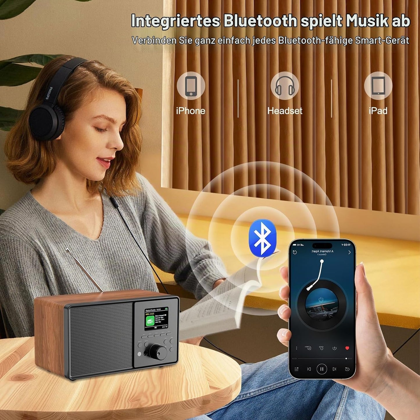 HABOWN  DAB+/DAB Retro Radio mit Bluetooth 5.0 & Fernbedienung, Nostalgie-Design mit 2,4 Farbdisplay,