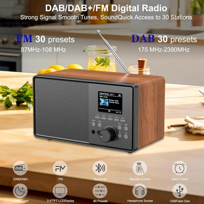 HABOWN  DAB+/DAB Retro Radio mit Bluetooth 5.0 & Fernbedienung, Nostalgie-Design mit 2,4 Farbdisplay,