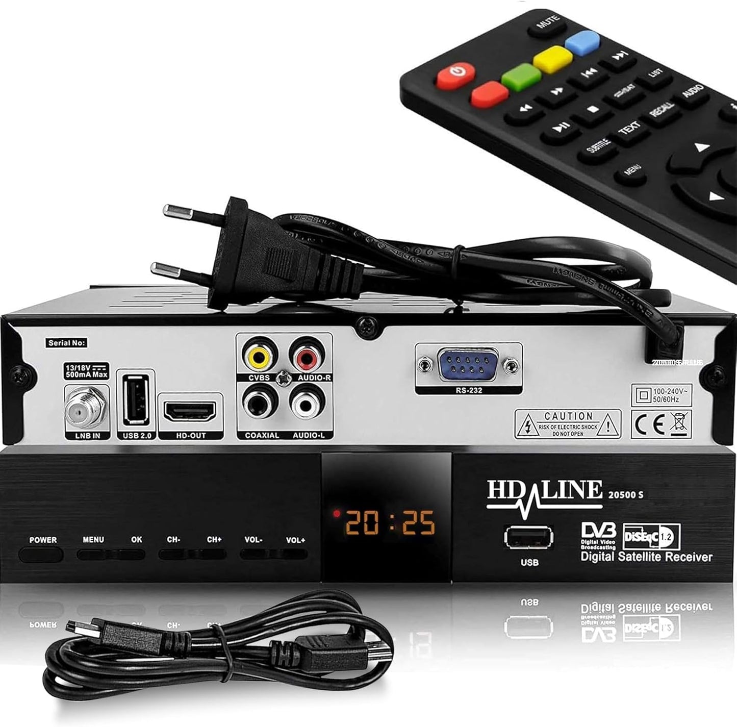 Hd-line 20500 Digitaler Satelliten HD Receiver (DVB-S/DVB-S2, HDMI, AV, 2X USB 2.0,