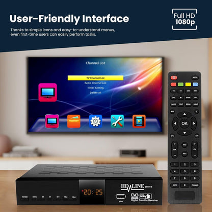 Hd-line 20500 Digitaler Satelliten HD Receiver (DVB-S/DVB-S2, HDMI, AV, 2X USB 2.0,