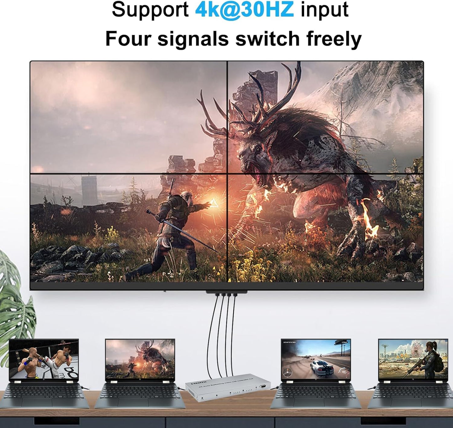 4x4 Audio Matrix Switch/Splitter, 4k Video Wall Controller, 4 HDMI..