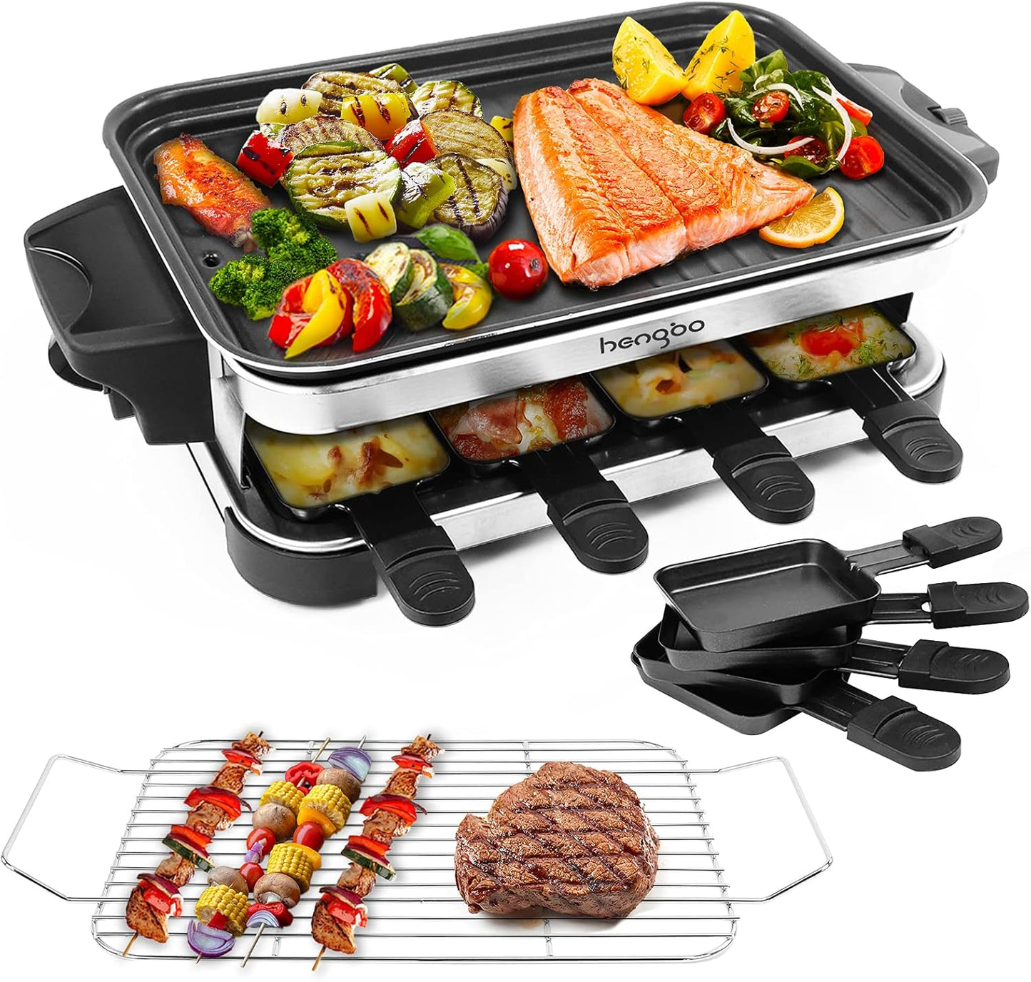 Appareil à raclette HengBo pour 8, 6, 4 ou 2 personnes, 1 300 W, noir