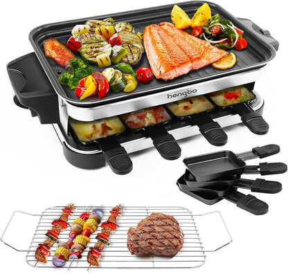 Appareil à raclette HengBo pour 8, 6, 4 ou 2 personnes, 1 300 W, noir