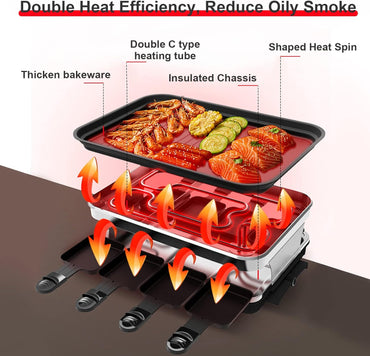 HengBo Raclette Grill für 8 6 4 2 Personen 1300W, Schwarz