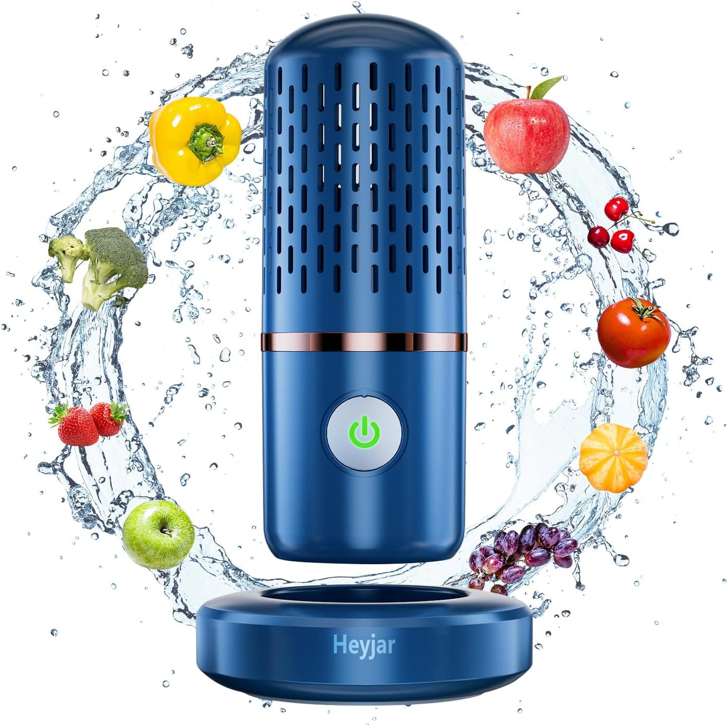 Heyjar Obst- und Gemüseschooner, tragbarer Lebensmittelschooner ohne Kabel, Obstwaschmaschine with OH-Ionen-Reinigungstechnologie zur Reinigung von Obst, Gemüse, Reis, Geschirr(Blau)