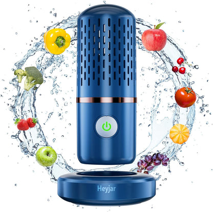 Heyjar Obst- und Gemüseschooner, tragbarer Lebensmittelschooner ohne Kabel, Obstwaschmaschine with OH-Ionen-Reinigungstechnologie zur Reinigung von Obst, Gemüse, Reis, Geschirr(Blau)
