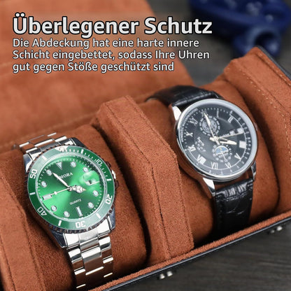 HELMDY Uhrenrolle 3 Uhren, Uhrenbox Tragbare 3 Uhren für Herren (Schwarz/Braun) 