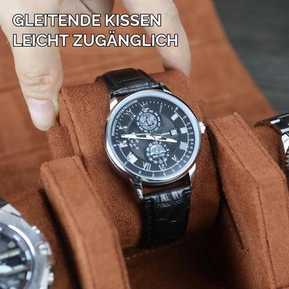 HELMDY Uhrenrolle 3 Uhren, Uhrenbox Tragbare 3 Uhren für Herren (Schwarz/Braun) 