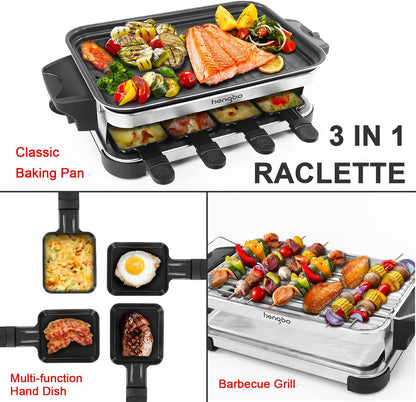 Appareil à raclette HengBo pour 8, 6, 4 ou 2 personnes, 1 300 W, noir