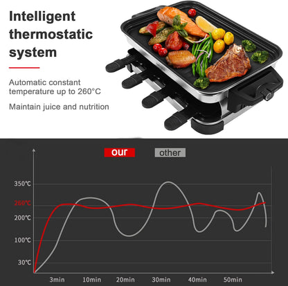 Appareil à raclette HengBo pour 8, 6, 4 ou 2 personnes, 1 300 W, noir