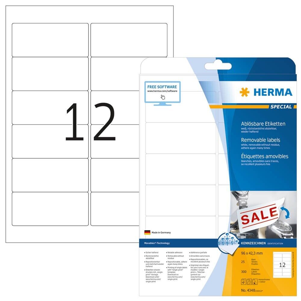 2 X 300 HERMA Etiketten 4348 weiß 96,0 x 42,3 mm (600 stück)