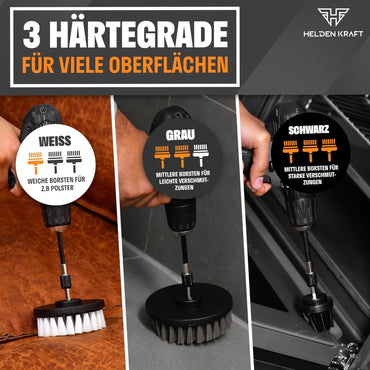 HELDENKRAFT® Bürstenaufsatz Akkuschrauber [11 Teile] für Jede gängige Bohrmaschine