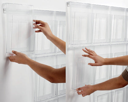 helit Wanddisplay PLACATIV 12 Fächer DIN A4 hoch Klarglas 