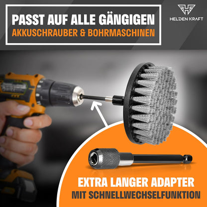 HELDENKRAFT® Bürstenaufsatz Akkuschrauber [11 Teile] für Jede gängige Bohrmaschine