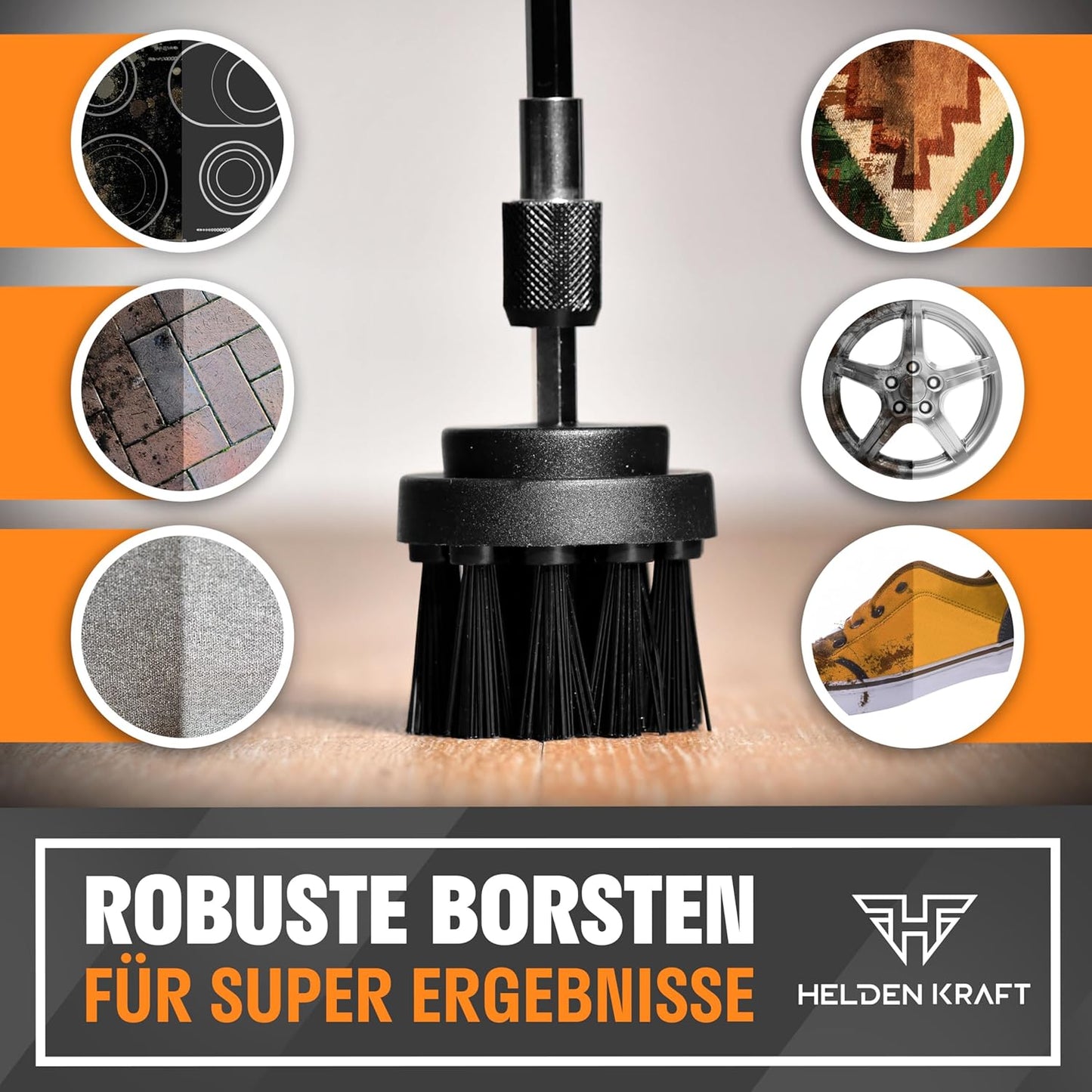 HELDENKRAFT® Bürstenaufsatz Akkuschrauber [11 Teile] für Jede gängige Bohrmaschine