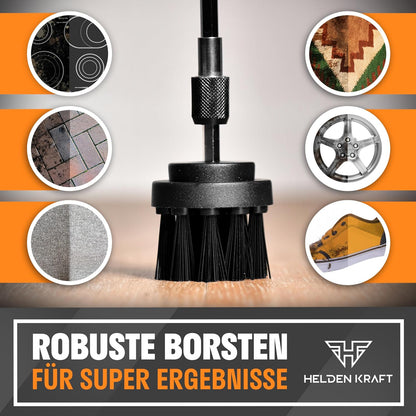 HELDENKRAFT® Bürstenaufsatz Akkuschrauber [11 Teile] für Jede gängige Bohrmaschine