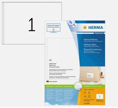 400 étiquettes HERMA 8690 blanches 148,5 x 205,0 mm