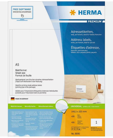 400 étiquettes HERMA 8690 blanches 148,5 x 205,0 mm