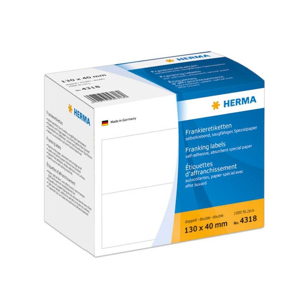 1.000 X  HERMA Frankieretiketten 4318 weiß 130,0 x 40,0 mm (1000er-Pack )