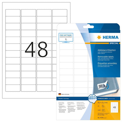 2 X 1200 HERMA Etiketten 4346 weiß 45,7 x 21,2 mm(2400 stück)