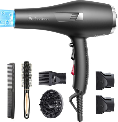Sèche-cheveux HappyGoo Ion 2400W, sèche-cheveux avec 2 Geschwindigkeiten 3 Wärmeeinstellungen Schwarz