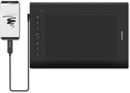 HUION H610 Pro V2 Stifttablett 10 x 6,25 Zoll Grafiktablett avec Neigungsfunktion et Batterieloser Stift, compatible avec Chromebook, Android, Windows &amp; Mac, pour Fernunterricht &amp; Home-Office