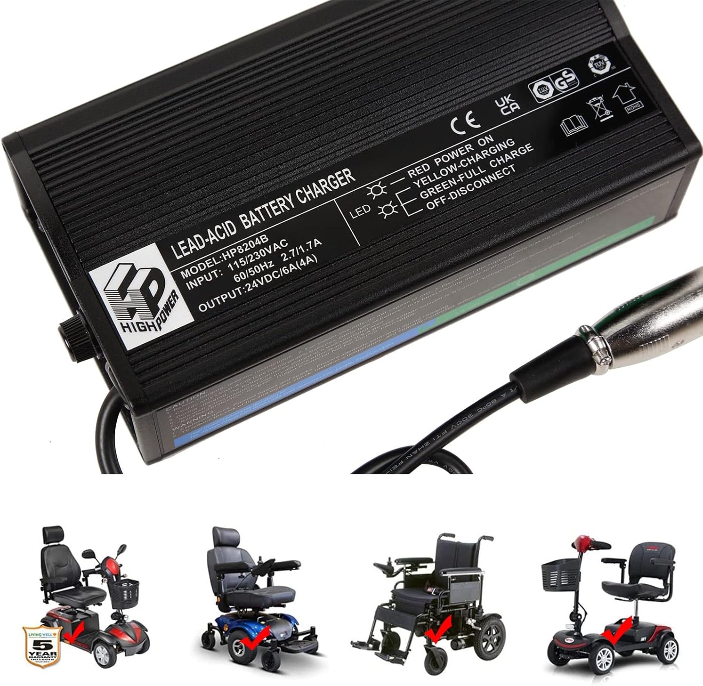 Adaptateur de batterie pour scooter de mobilité Highpower HP8204B 24V 5A