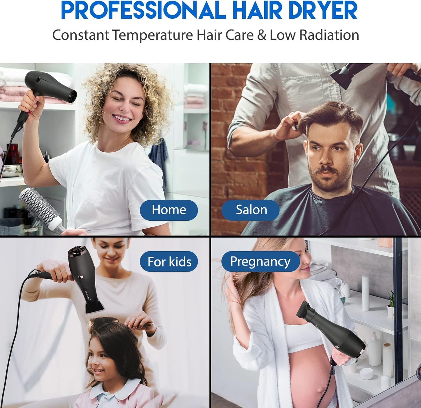 Sèche-cheveux HappyGoo Ion 2400W, sèche-cheveux avec 2 Geschwindigkeiten 3 Wärmeeinstellungen Schwarz