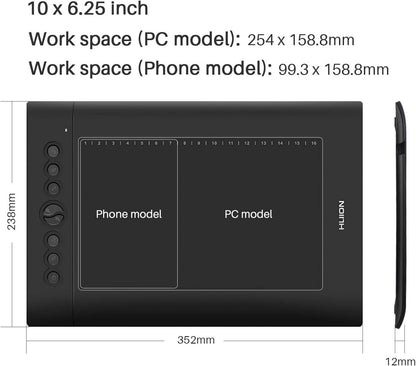 HUION H610 Pro V2 Stifttablett 10 x 6,25 Zoll Grafiktablett avec Neigungsfunktion et Batterieloser Stift, compatible avec Chromebook, Android, Windows &amp; Mac, pour Fernunterricht &amp; Home-Office