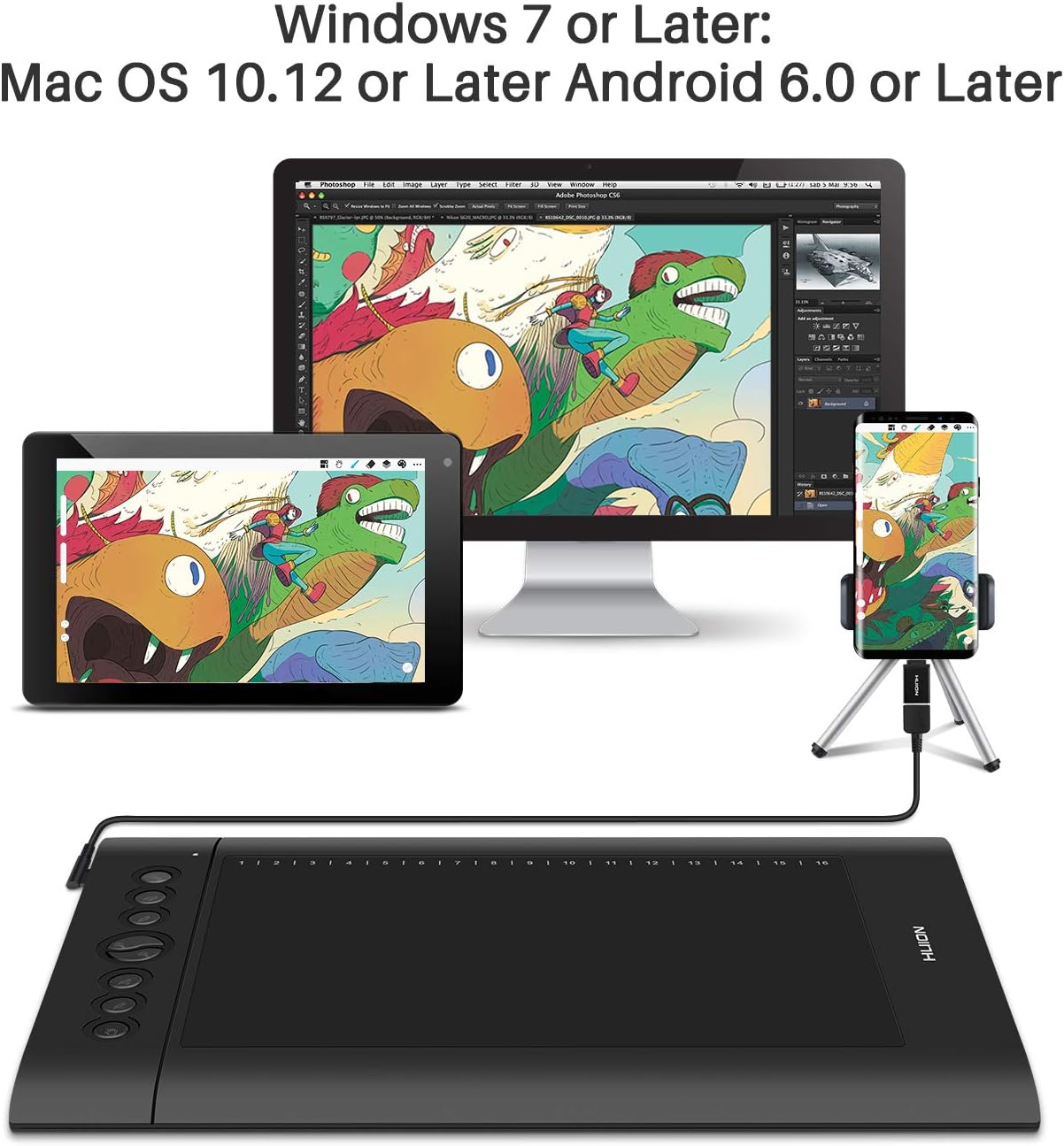 HUION H610 Pro V2 Stifttablett 10 x 6,25 Zoll Grafiktablett avec Neigungsfunktion et Batterieloser Stift, compatible avec Chromebook, Android, Windows &amp; Mac, pour Fernunterricht &amp; Home-Office