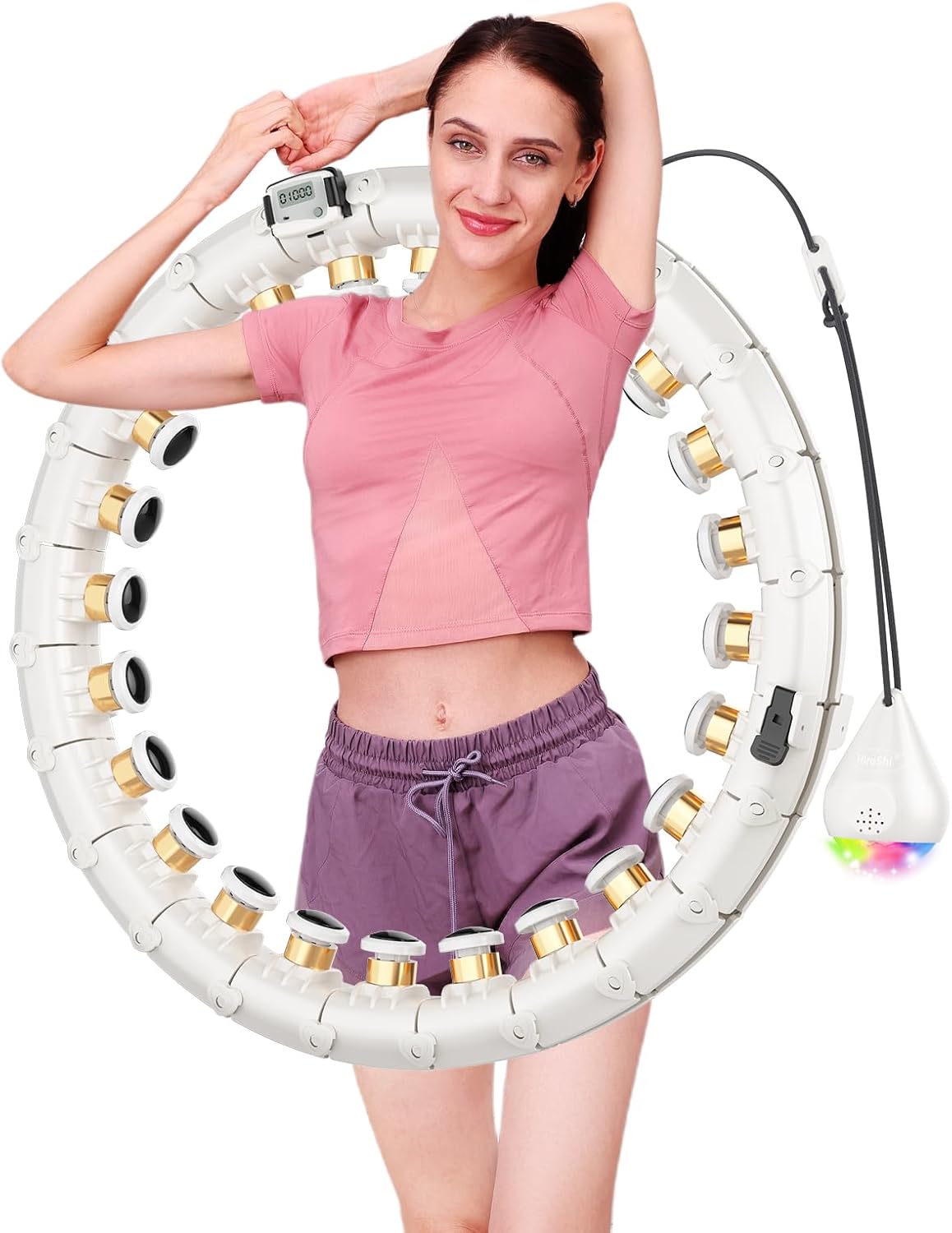 HiroShi Smart Hula Hoop für Erwachsene eine sexy Taille zu Bauen, 24 Abnehmbarer (60-115CM) Weiß