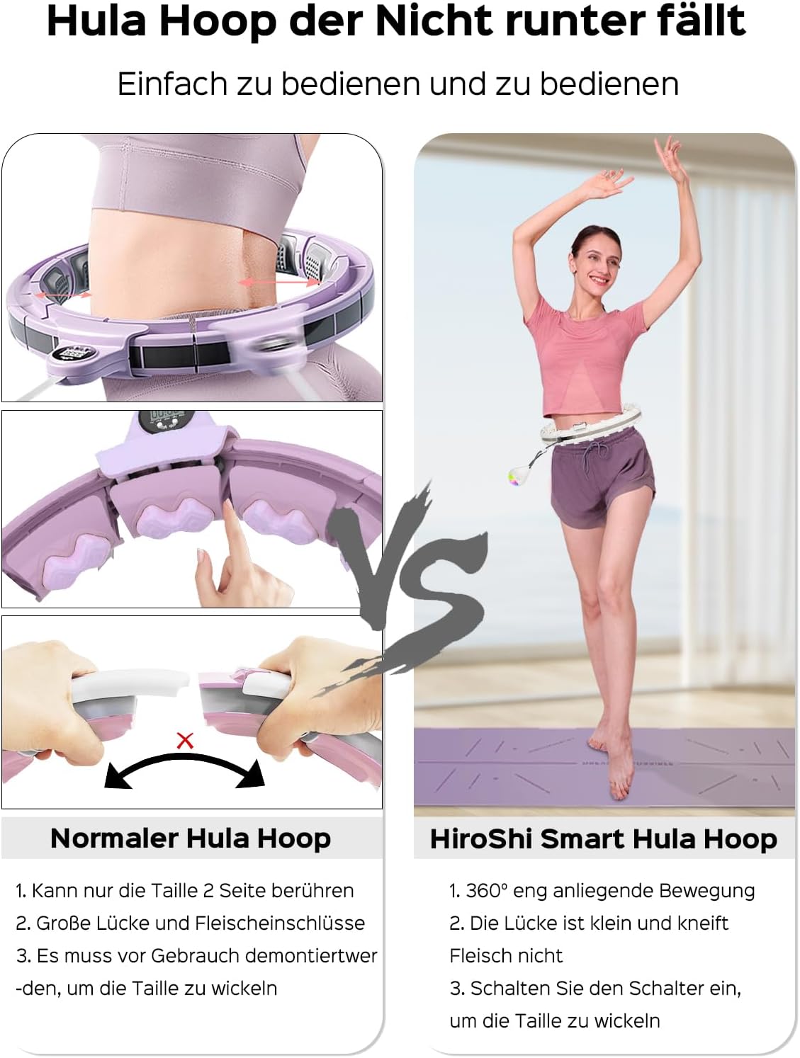 HiroShi Smart Hula Hoop für Erwachsene eine sexy Taille zu Bauen, 24 Abnehmbarer (60-115CM) Weiß