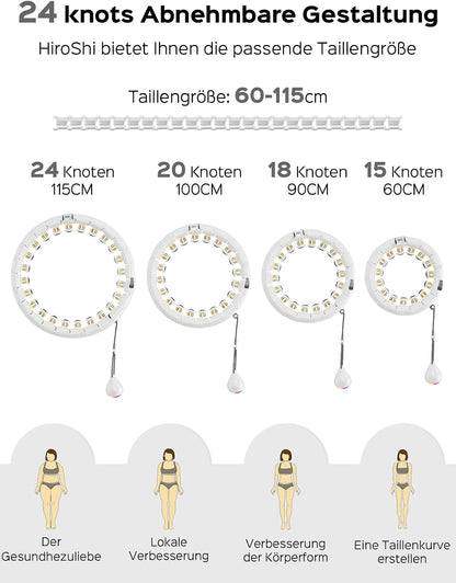 HiroShi Smart Hula Hoop für Erwachsene eine sexy Taille zu Bauen, 24 Abnehmbarer (60-115CM) Weiß