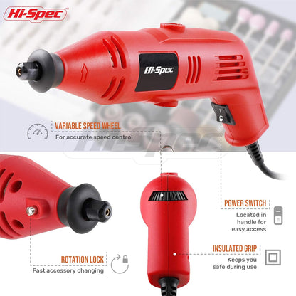 Kit d'outils rotatifs Hi-Spec Power 130 W avec 121 forets compatibles Dremel pour le perçage, la découpe, la coupe et le ponçage dans les réparations de bricolage