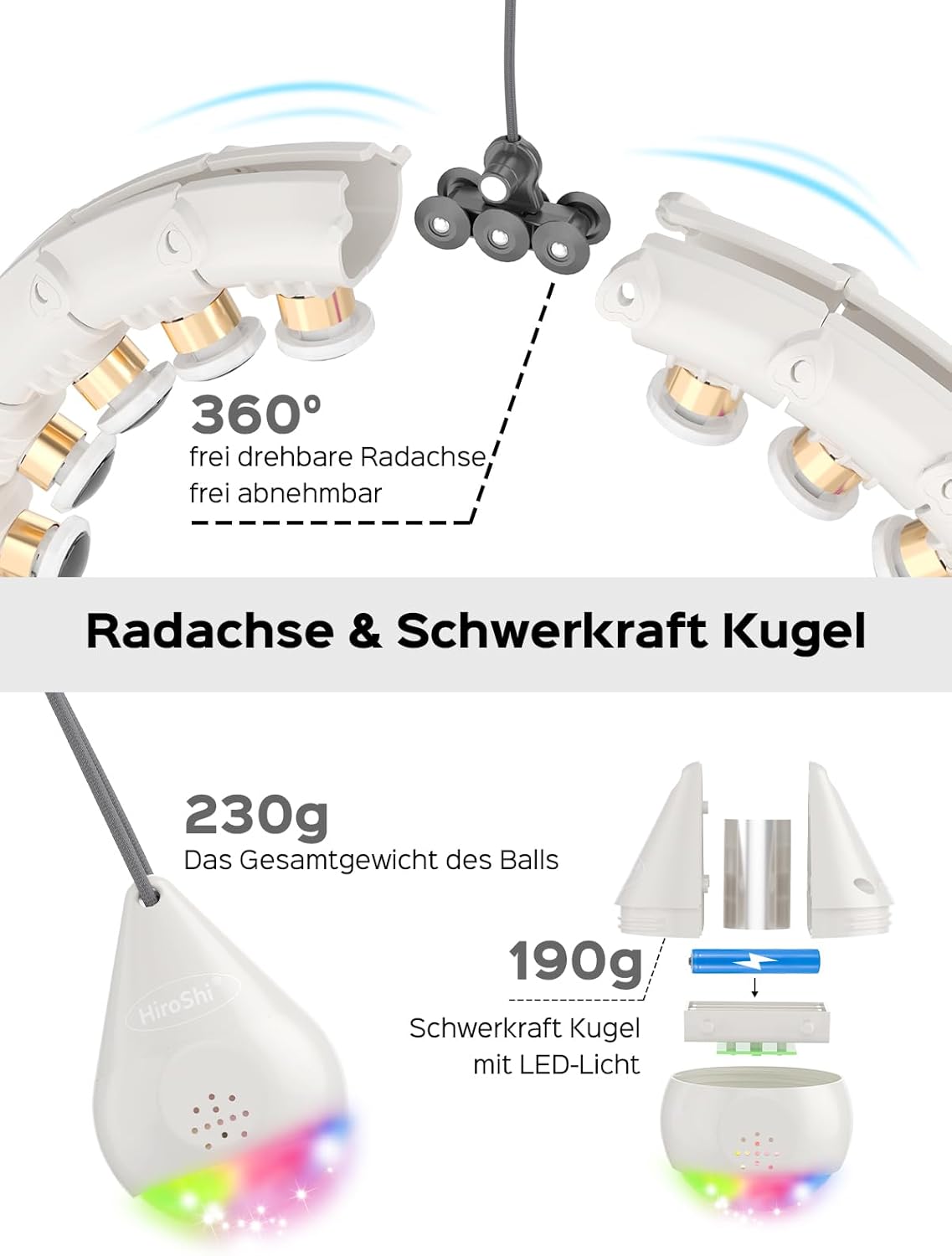 HiroShi Smart Hula Hoop für Erwachsene eine sexy Taille zu Bauen, 24 Abnehmbarer (60-115CM) Weiß