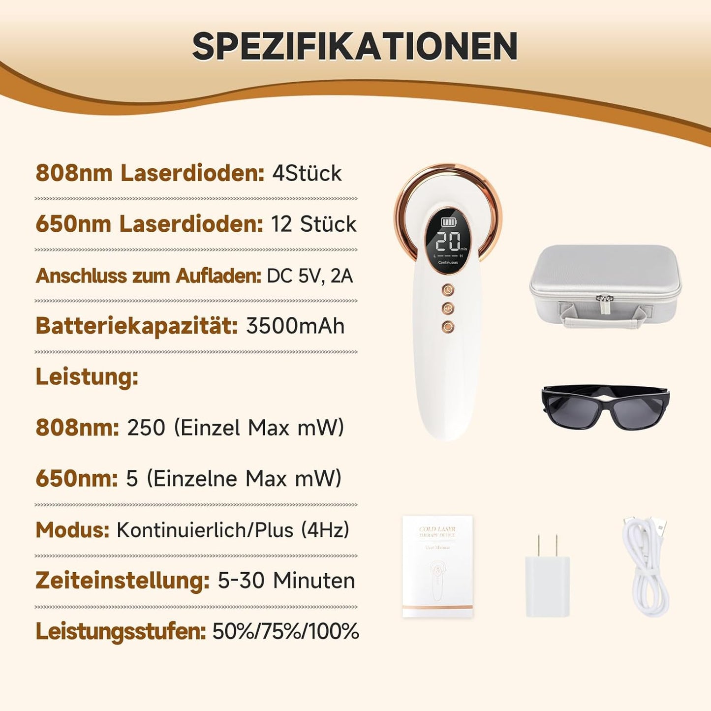 Fithope Kaltlaser-Therapiegerät Mensch/Haustier  Rotlicht-Therapie 650nm&808nm