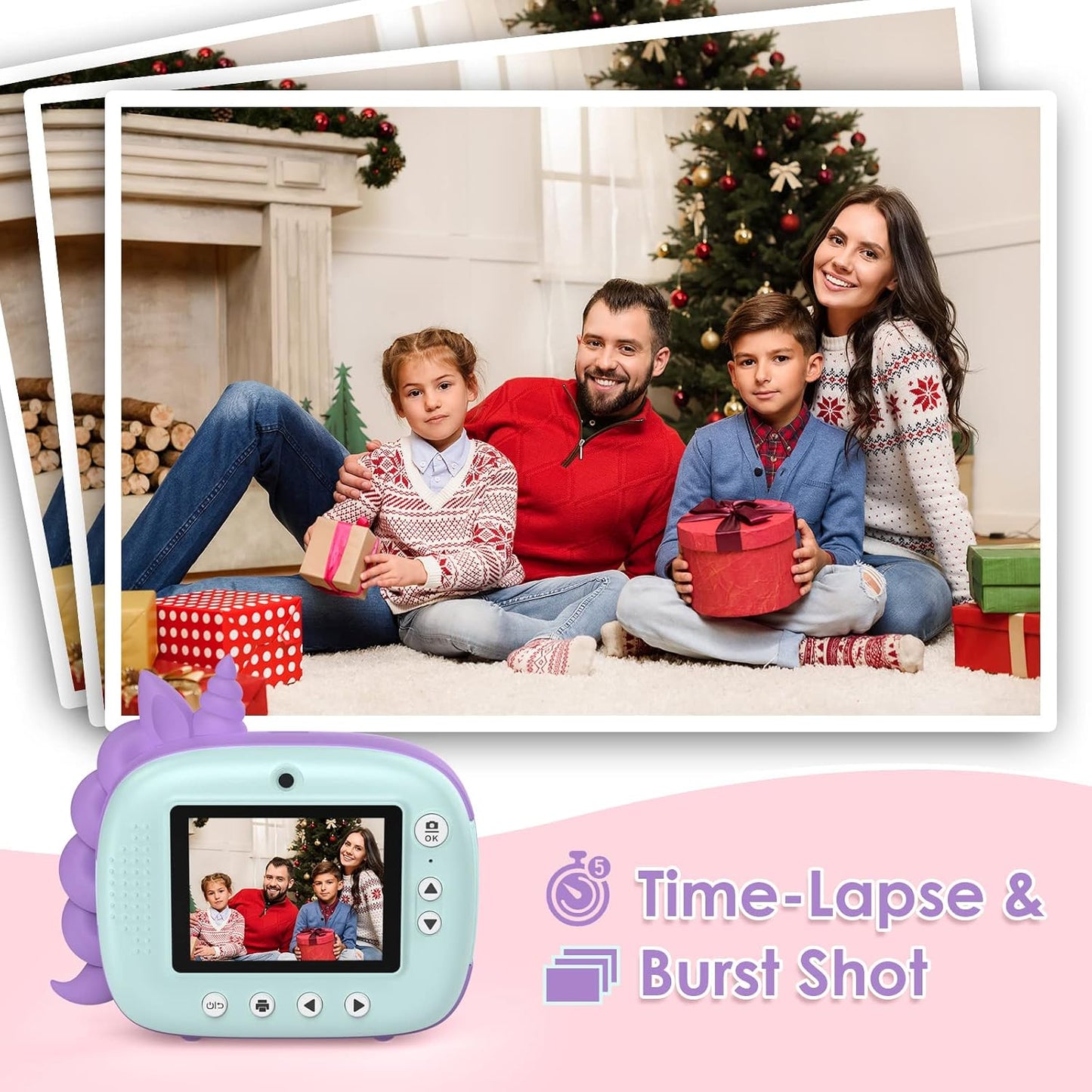 HiMont Kinderkamera Sofortbildkamera, Digitalkamera für Kinder mit Druckpapier & 32G TF Karte,