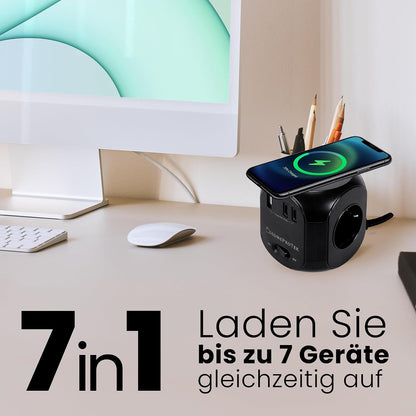 HOMEPROTEK 7in1 Steckdosenwürfel  USB Mehrfachstecker,Schwarz