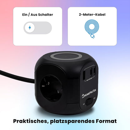 HOMEPROTEK 7in1 Steckdosenwürfel  USB Mehrfachstecker,Schwarz