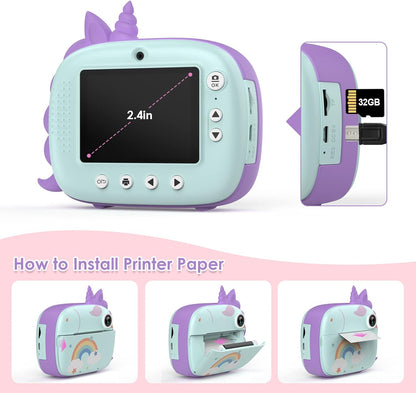 HiMont Kinderkamera Sofortbildkamera, Digitalkamera für Kinder mit Druckpapier & 32G TF Karte,