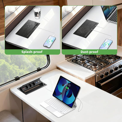 3-Fach versenkbare Steckdosenleiste mit 2 USB-C PD 30W und 2 USB-A,1,8 m Kabel, Schwarz