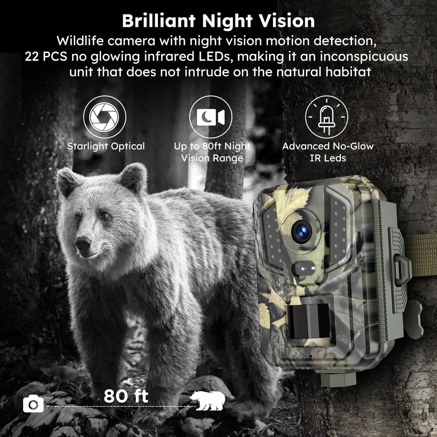 Wildkamera 1520P 20MP Jagdkamera mit IR-Nachtsicht 90° Ultraweitwinkel, 0,2 s Aktivierungszeit